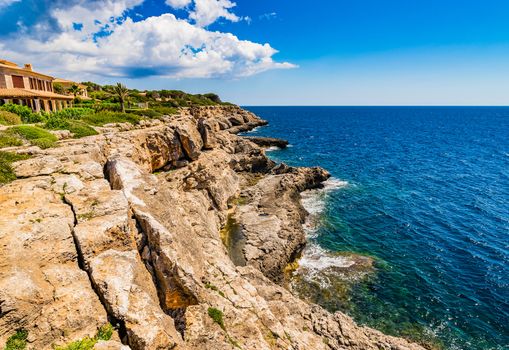 Cliffs at the coast on Mallorca island, Spain Mediterranean Sea