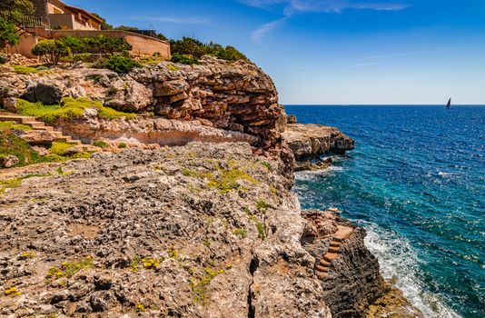 Rocks cliffs at the coastline on Mallorca island, Spain