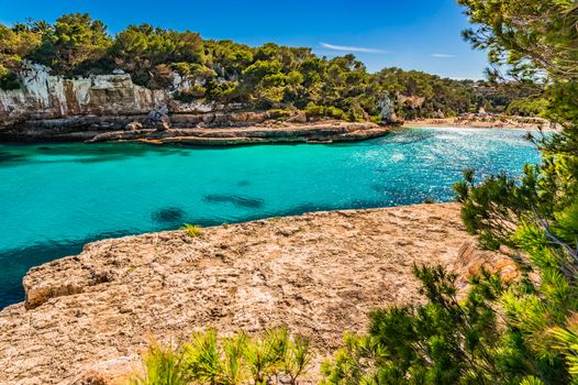 Idyllic seascape on Mallorca, beautiful beach bay of Cala Llombards