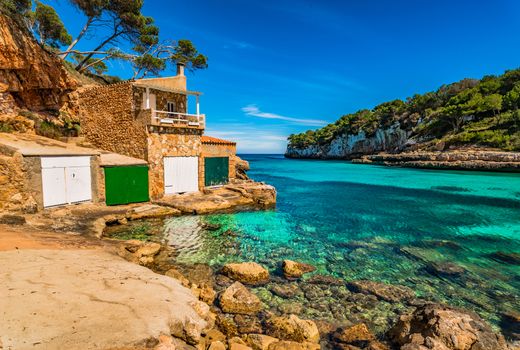 Spain Majorca, beautiful bay of Cala Llombards beach, Balearic Islands, Mediterranean Sea