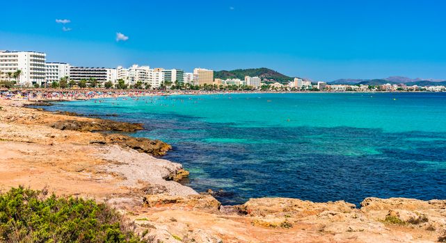 Tourist resort of Cala Millor beach, Majorca, Spain Balearic Islands