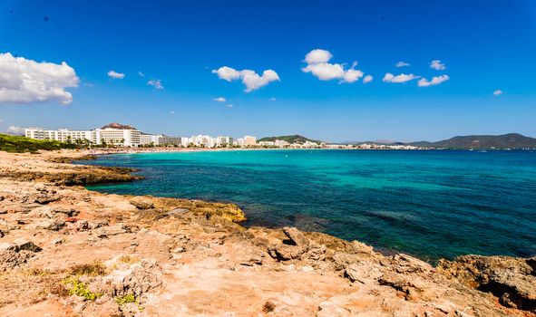Seaside of Cala Millor beach on Mallorca island, Spain Mediterranean Sea