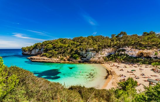 Beautiful view of Cala Llombards beach bay on Mallorca, Spain Mediterranean Sea