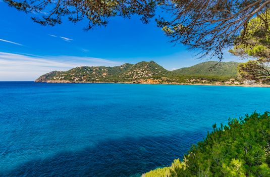 Beautiful island scenery on Mallorca, view of the coast seaside in Canyamel, Spain Mediterranean Sea