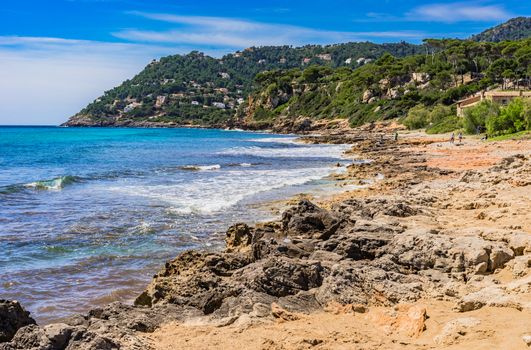 Canyamel beach, bay coastline on Majorca island, Spain Mediterranean Sea