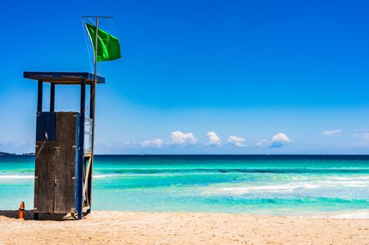 Beautiful beach with lifeguard tower for summer holiday background