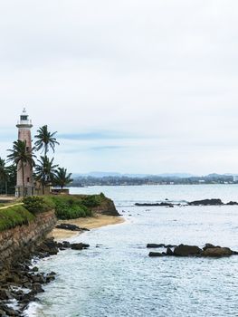 Sri Lanka: Looking along the coast to the light house at Galle