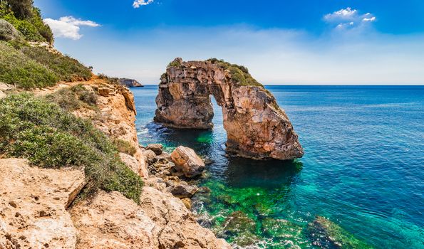 Natural arch Es Pontas on Majorca island, Spain Mediterranean Sea