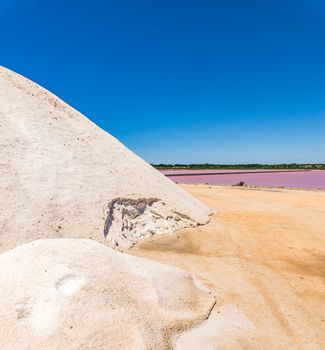 Salines saltworks with salt heap and salt basin