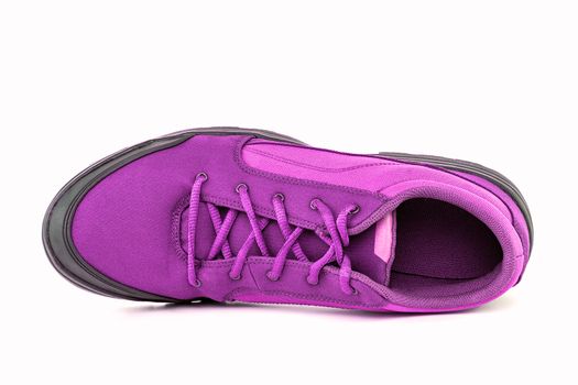 right cheap pink hiking or hunting shoe isolated on white background - view from above.