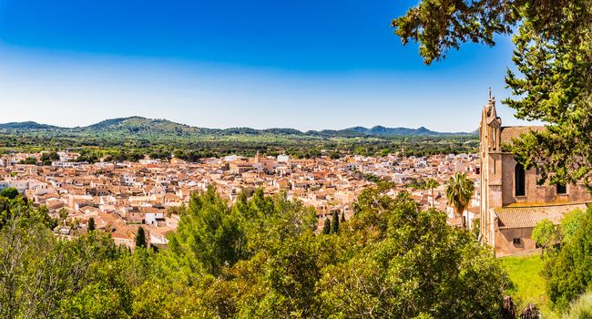 Beautiful panoramic view of the old mediterranean town of Arta on Majorca island, Spain 