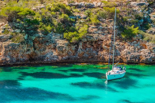 Beautiful bay with boat in Mediterranean Sea 
