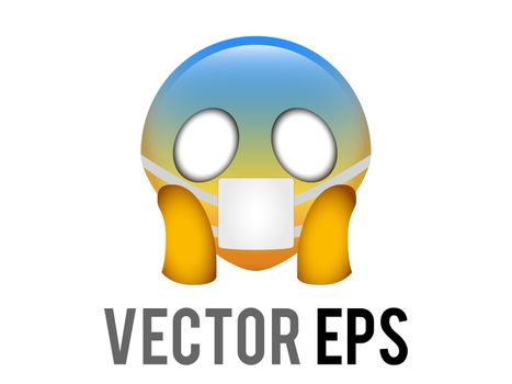 The isolated vector gradient yellow and blue scary character face icon with spooky eyes, hands and mask