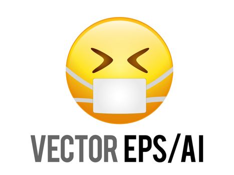 The Isolated vector gradient yellow laughing face icon with closing eyes and mask
