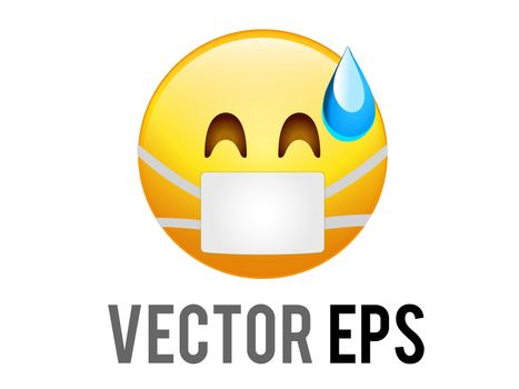 The Isolated vector gradient yellow careless face flat icon with blue sweat and mask