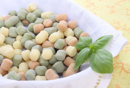 Italian gnocchi with basil leaves