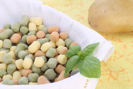 Italian gnocchi with basil leaves and potato