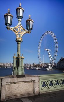 London, UK - Jan 2020: London eye viewed from Westminster Bridge