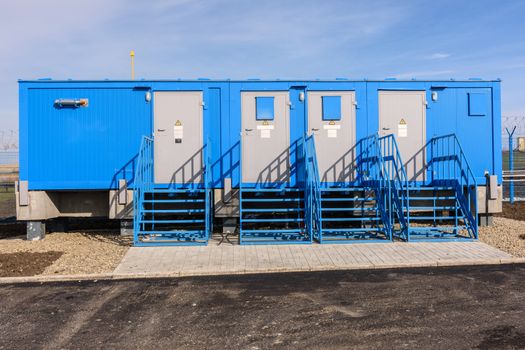 Industrial electrical transformer substation at the facility under construction