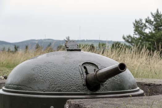 France, Alsace, June 2015:  Gun battery of 15 mm Howitzer cupolas at Fort de Mutzig, Fortress of Kaiser Willheim II