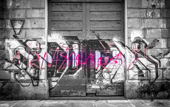 Abandoned building covered with graffiti. The power of color.