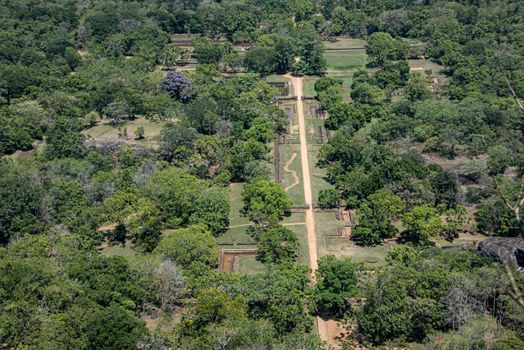 Sri lanka, Sigyriya - Sept 2015: Recreated paths of formal palace gardens  below the Lion Rock