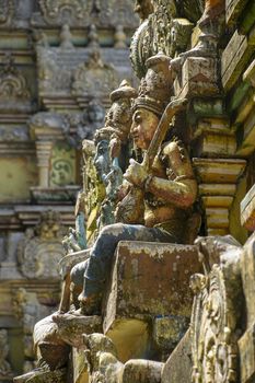 Sri Lanka, Seetha Eliya - Aug 2015: Beautiful colored carvings cover the Aadishakti Seeta Amman Temple