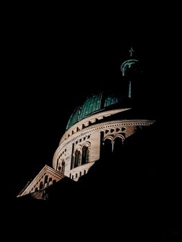 France, Strasbourg,  May 2018: Night view of the dome at the Catholic Church Saint-Pierre-le-Jeune