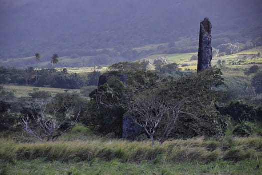 St Kitts, Dec 2014: Ruined chimneys stand to mark the demise of sugar plantations
