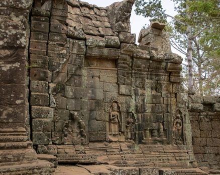 Cambodia, Siem Riep- March 2016: Ta Phrohm temple has been recovered from the Jungle are partially rebuilt by archeologists
