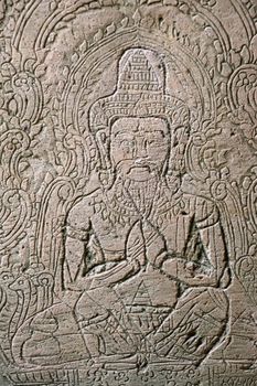 Cambodia, Siem Riep- March 2016: Ta Phrohm temple adorned in detailed carvings have been recovered from the Jungle are partially rebuilt by archeologists