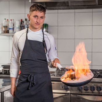 preparing meals professional chef, flambe