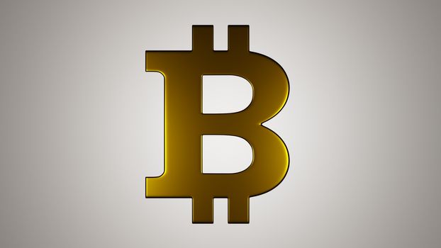 Golden bitcoin sign on white background. Digital 3D render.