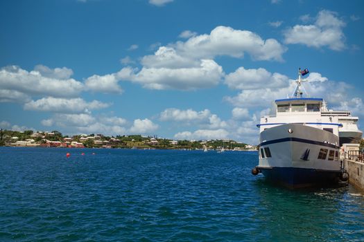 Blue and White Ferry in Hamilton, Bermuda