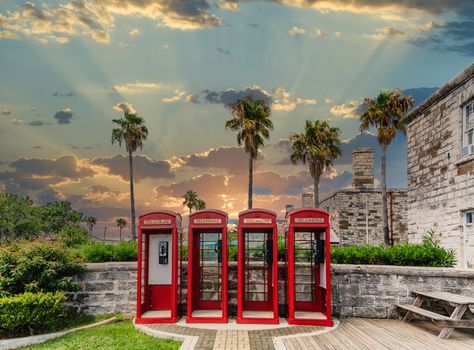 Old classic British red phone booths in Bermuda