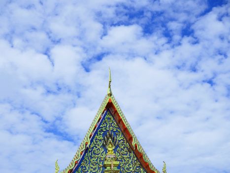 Gable of a Thai temple church On the background is an empty blue sky.minimal concept.