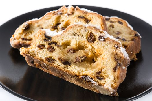 Christmas stollen fruit slice isolated on white background