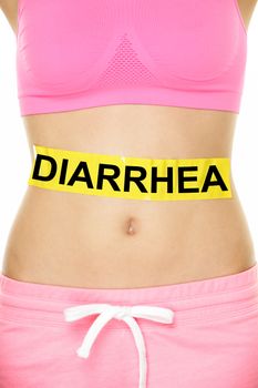 Diarrhea and food poisoning concept. DIARRHEA text written on female abdomen stomach.