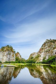 Beautiful stone mountain "Khao Ngu Stone Park" in Ratchaburi, Thailand.