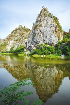 Beautiful stone mountain "Khao Ngu Stone Park" in Ratchaburi, Thailand.