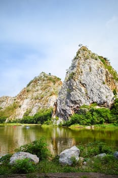 Beautiful stone mountain "Khao Ngu Stone Park" in Ratchaburi, Thailand.