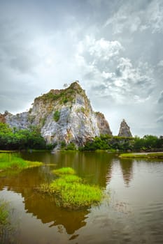 Beautiful stone mountain "Khao Ngu Stone Park" in Ratchaburi, Thailand.