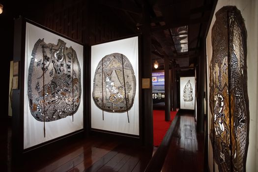 Ratchaburi, Thailand - July 28, 2018: Wat Khanon ancient shadow puppet museum in Ratchaburi, Thailand. The Thai famous ancient shadow puppet is in this Wat Khanon temple.