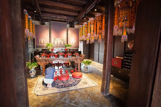 Bangkok, Thailand - September 2, 2018: Chinese style Shrine inside the new travel deatination in Bangkok Lhong 1919. The old pier in the past became to a new attraction in Bangkok, Thailand.