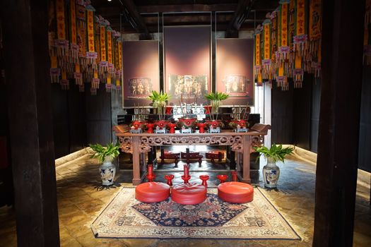 Bangkok, Thailand - September 2, 2018: Chinese style Shrine inside the new travel deatination in Bangkok Lhong 1919. The old pier in the past became to a new attraction in Bangkok, Thailand.