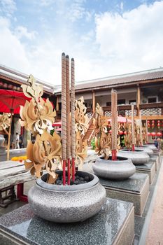 Bangkok, Thailand - September 2, 2018: Chinese style Shrine inside the new travel deatination in Bangkok Lhong 1919. The old pier in the past became to a new attraction in Bangkok, Thailand.