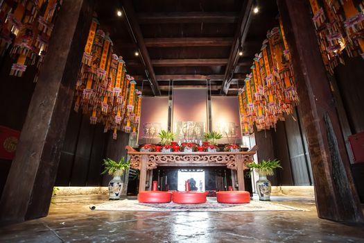 Bangkok, Thailand - September 2, 2018: Chinese style Shrine inside the new travel deatination in Bangkok Lhong 1919. The old pier in the past became to a new attraction in Bangkok, Thailand.