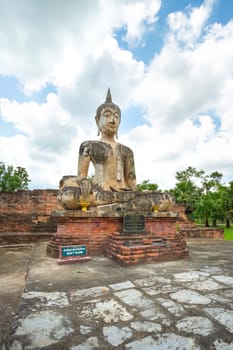 Ancient Buddha in Wat Mae Chon, Sukhothai Province, Thailand.