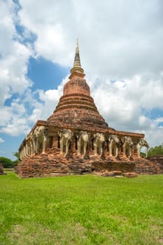 UNESCO World Heritage site Wat Sorasak in Sukhothai, Thailand.