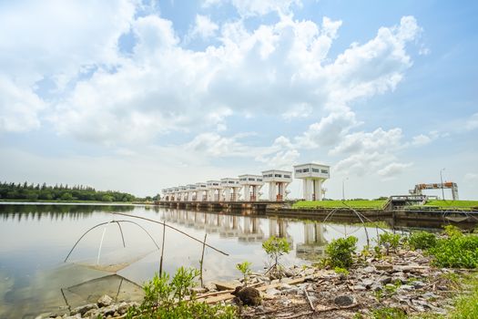 Uthokwipat Prasit floodgate in Pak Phanang, Nakhon Si Thammarat, Thailand.